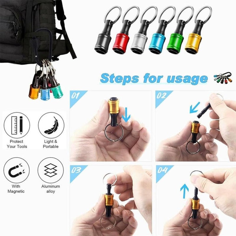 كيلا حامل رؤوس مفكات براغي سداسية الشكل مقاس 1/4 بوصة، قضيب تمديد، سلسلة مفاتيح، محول براغي، تغيير مثقاب، مفكات براغي يدوية، حامل رؤوس مثقاب محمول (6 قطع) - Image 3